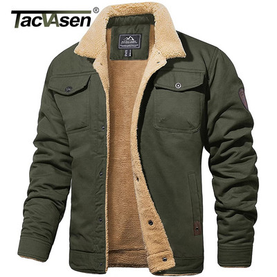 TACVASEN Nuleidžiama apykaklė Žieminės medvilninės striukės Vyriškos šerpos vilnos Trucker Parka Green Tactical Cargo Coats Drabužiai Paltai