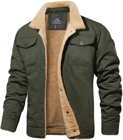 TACVASEN Nuleidžiama apykaklė Žieminės medvilninės striukės Vyriškos šerpos vilnos Trucker Parka Green Tactical Cargo Coats Drabužiai Paltai