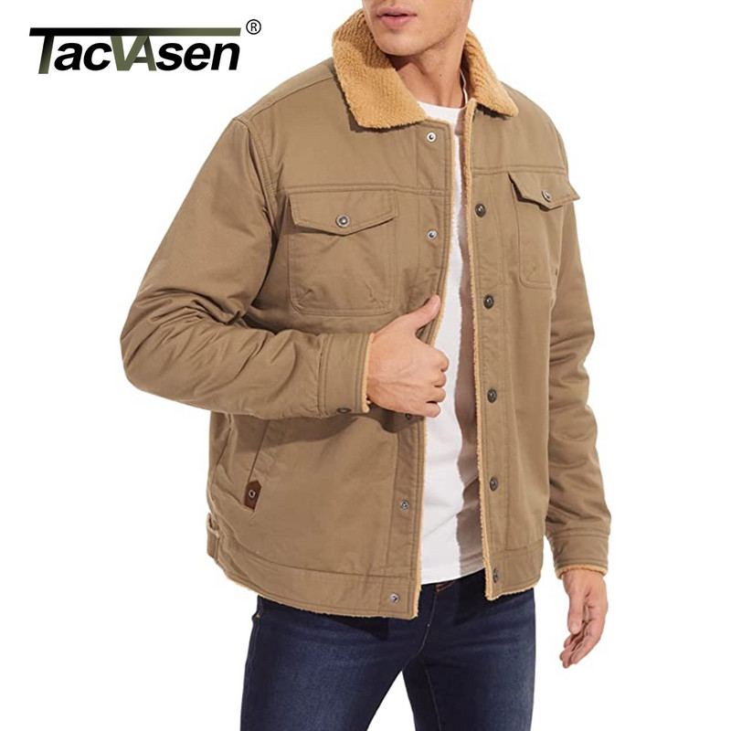 TACVASEN Nuleidžiama apykaklė Žieminės medvilninės striukės Vyriškos šerpos vilnos Trucker Parka Green Tactical Cargo Coats Drabužiai Paltai