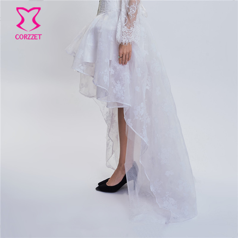 Fusta florală asimetrică, albă, sexy, gotică, victoriană, dantelă, în față, scurtă, în spate, lungă, elegantă, de vară, de dimensiuni mari
