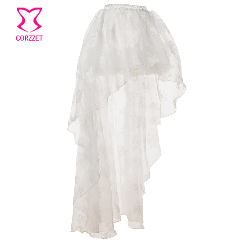 Fusta florală asimetrică, albă, sexy, gotică, victoriană, dantelă, în față, scurtă, în spate, lungă, elegantă, de vară, de dimensiuni mari