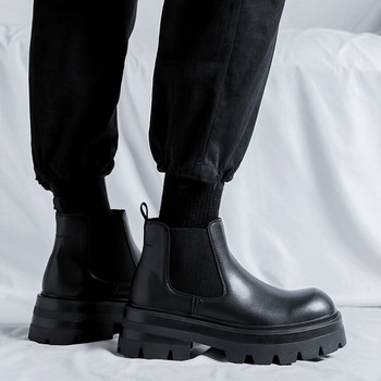 ανδρικές μπότες casual πλατφόρμες μαύρα κομψά πρωτότυπα δερμάτινα παπούτσια επαγγελματικό φόρεμα γραφείου καουμπόη τσέλσι μπότα cool ankle botas mans