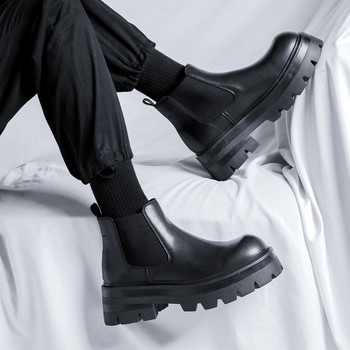 ανδρικές μπότες casual πλατφόρμες μαύρα κομψά πρωτότυπα δερμάτινα παπούτσια επαγγελματικό φόρεμα γραφείου καουμπόη τσέλσι μπότα cool ankle botas mans
