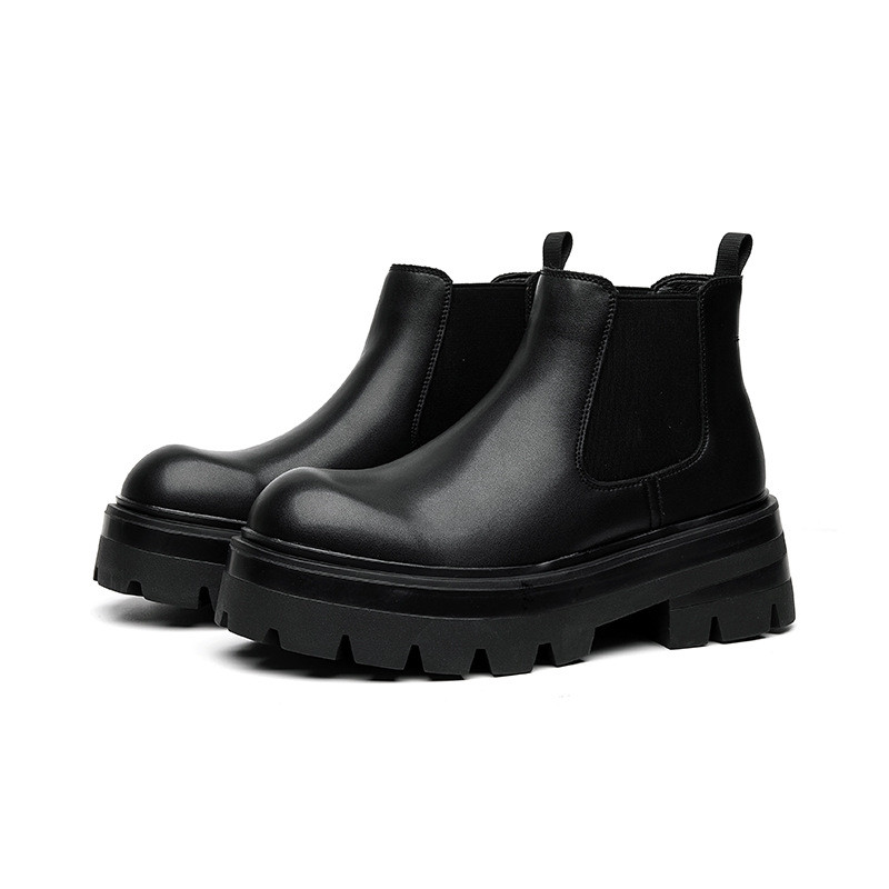 cizme casual pentru bărbați cu platformă, negru, elegant, pantofi originali din piele, rochie de birou de afaceri, cizme de cowboy chelsea boot cool glezna
