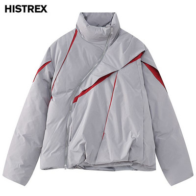 Ανδρικά χειμωνιάτικα κορεατικά μπουφάν παρκά, μοδάτα φαρδιά εξωτερικά ενδύματα με πλισέ χρώμα, μπλουζάκια από βαμβακερό τζάκετ επώνυμων μόδας