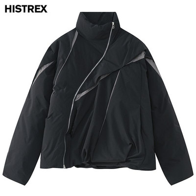 Ανδρικά χειμωνιάτικα κορεατικά μπουφάν παρκά, μοδάτα φαρδιά εξωτερικά ενδύματα με πλισέ χρώμα, μπλουζάκια από βαμβακερό τζάκετ επώνυμων μόδας