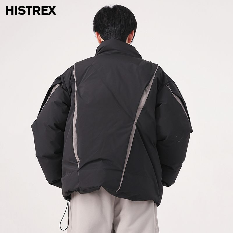 Ανδρικά χειμωνιάτικα κορεατικά μπουφάν παρκά, μοδάτα φαρδιά εξωτερικά ενδύματα με πλισέ χρώμα, μπλουζάκια από βαμβακερό τζάκετ επώνυμων μόδας