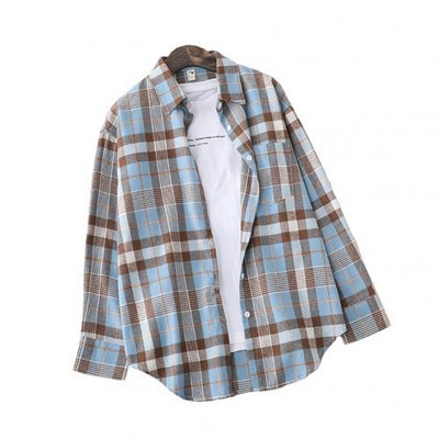 Ženska jesen-zima karirana košulja dugih rukava, bluza s jednim kopčanjem Gornja odjeća