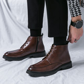 Britanske zimske nove lakirane gležnjače sa špicastim patentnim zatvaračem, muške, ležerne, luksuzne visoke cipele Zapatos Hombre