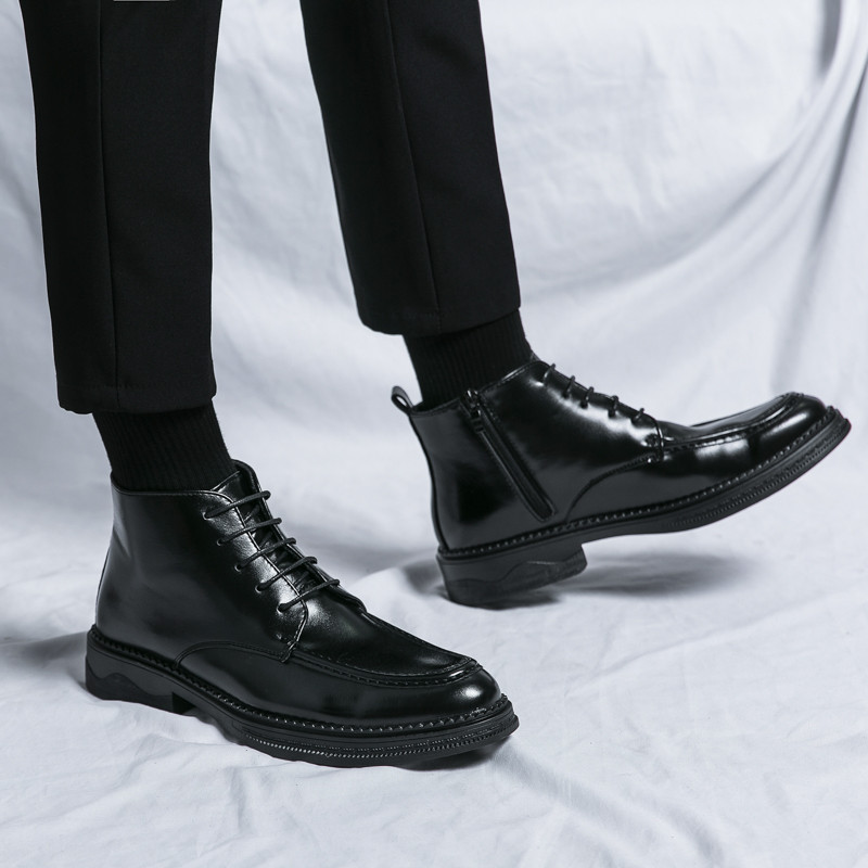 Britanske zimske nove lakirane gležnjače sa špicastim patentnim zatvaračem, muške, ležerne, luksuzne visoke cipele Zapatos Hombre