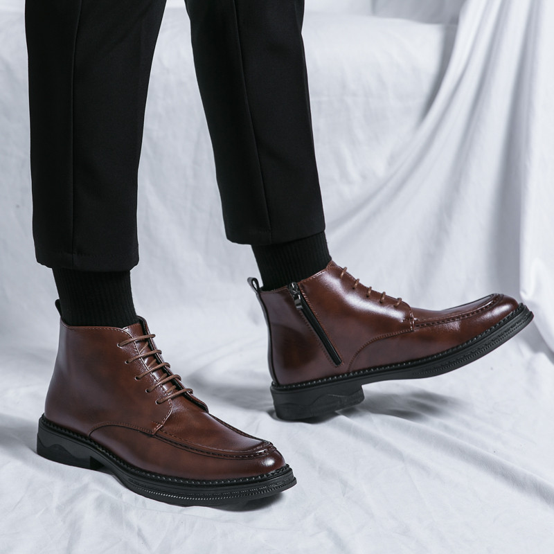 Britanske zimske nove lakirane gležnjače sa špicastim patentnim zatvaračem, muške, ležerne, luksuzne visoke cipele Zapatos Hombre