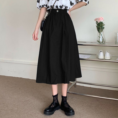 Studenți la modă coreeană de mărime Plus cu talie elastică înaltă, femei de vară, de culoare solidă, casual, fuste în formă de A