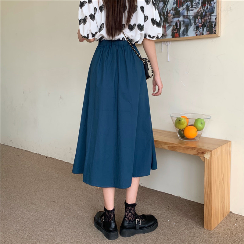Studenți la modă coreeană de mărime Plus cu talie elastică înaltă, femei de vară, de culoare solidă, casual, fuste în formă de A