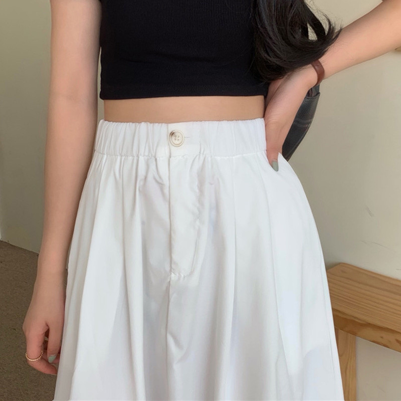 Studenți la modă coreeană de mărime Plus cu talie elastică înaltă, femei de vară, de culoare solidă, casual, fuste în formă de A