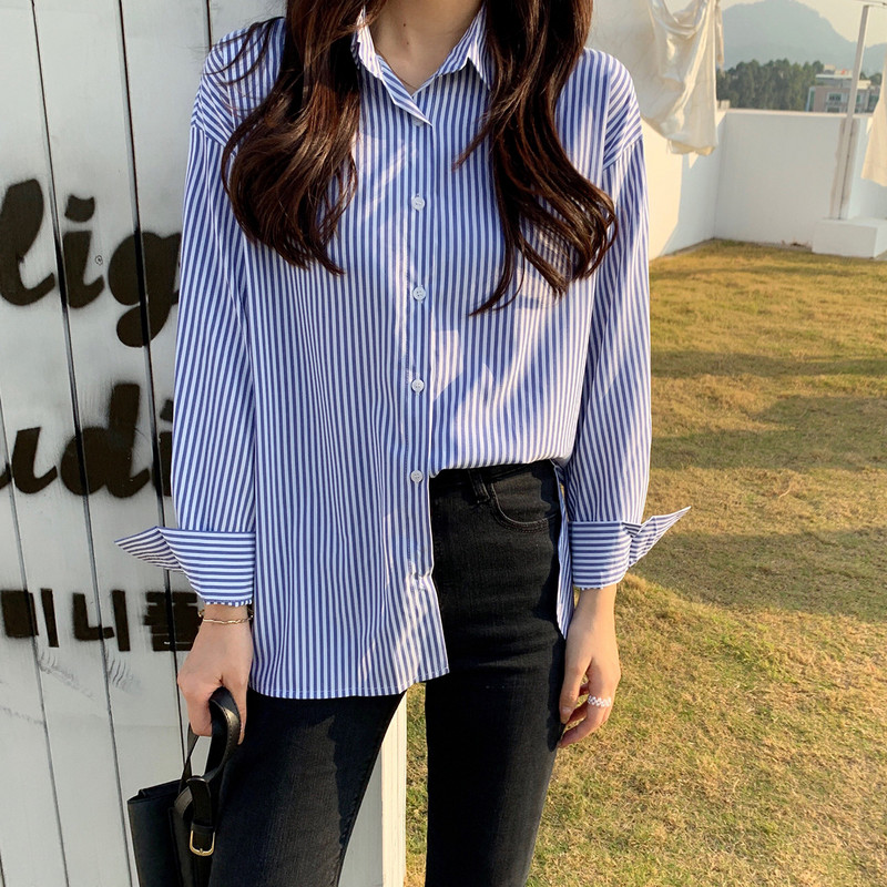 Femei Topuri și Bluze Cămașă Blusas Roupa Feminina Femei Primăvară Bluze Bumbac Chic Mânecă Lungă Cu dungi