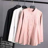 Cămăși ocazionale de primăvară pentru femei 6XL Haine de mărime mare Topuri din bumbac Moda cu mâneci lungi cu guler cu broderie Bluze