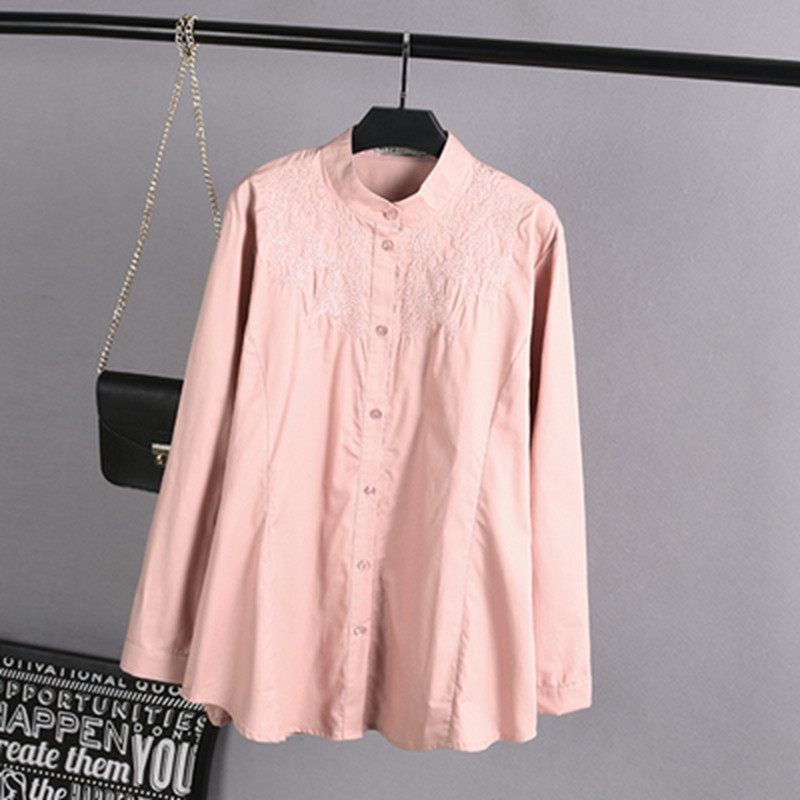 Cămăși ocazionale de primăvară pentru femei 6XL Haine de mărime mare Topuri din bumbac Moda cu mâneci lungi cu guler cu broderie Bluze