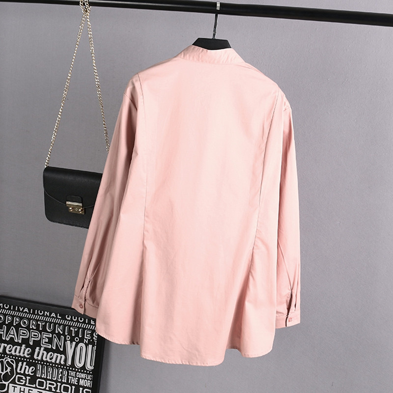 Cămăși ocazionale de primăvară pentru femei 6XL Haine de mărime mare Topuri din bumbac Moda cu mâneci lungi cu guler cu broderie Bluze