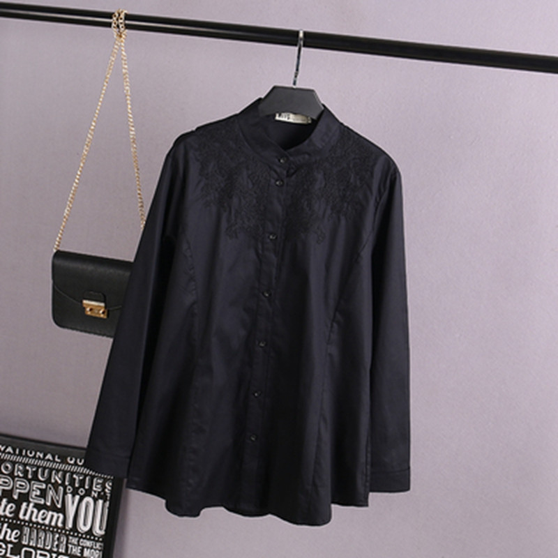Cămăși ocazionale de primăvară pentru femei 6XL Haine de mărime mare Topuri din bumbac Moda cu mâneci lungi cu guler cu broderie Bluze