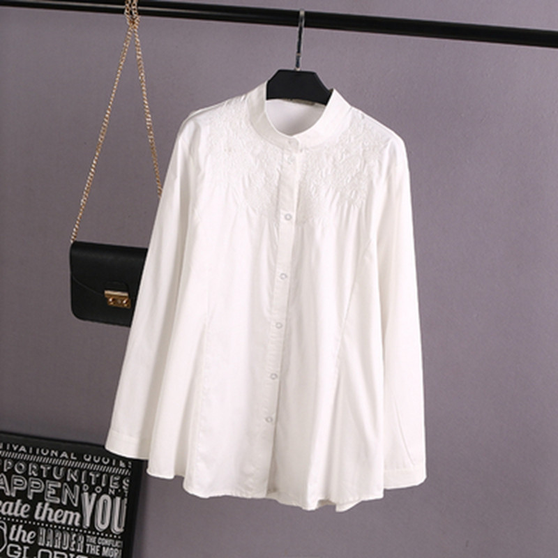 Cămăși ocazionale de primăvară pentru femei 6XL Haine de mărime mare Topuri din bumbac Moda cu mâneci lungi cu guler cu broderie Bluze