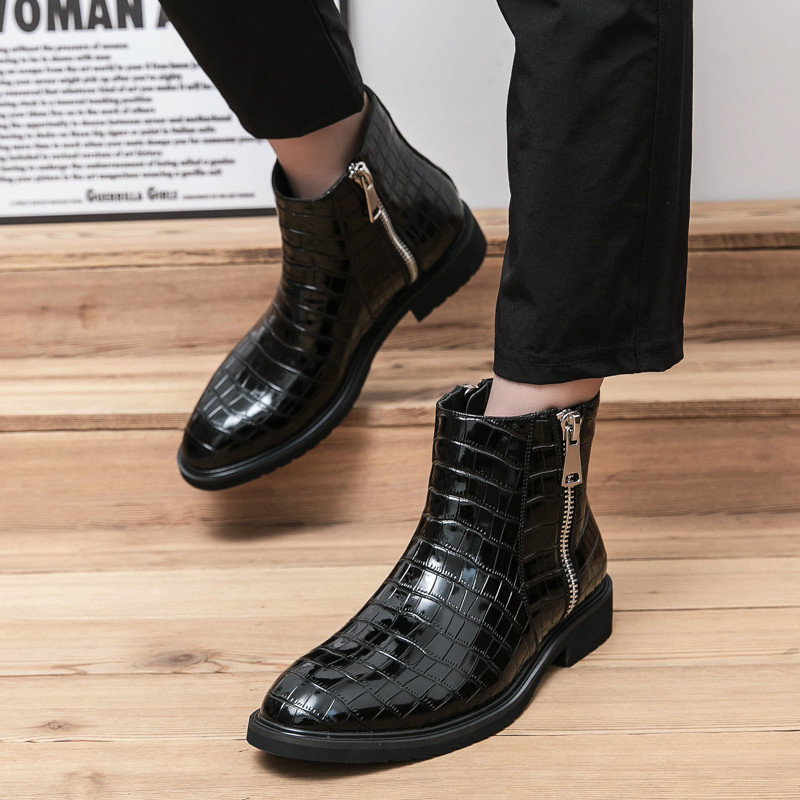 odos batai vyriškai, šilti žieminiai „Chelsea“ batai su užtrauktuku ant oficialaus „Oxfords“ kulkšnies batai „Patchwork“ žieminiai batai vyras