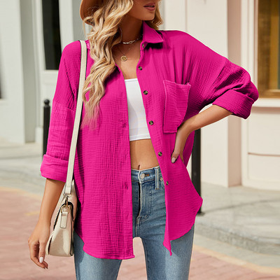 Άνοιξη Καλοκαίρι Γυναικεία Μόδα Νέο Πουκάμισο Συνονθύλευμα Κομψό Κομψό Κουμπιά Πέτο με αντίθεση Ζακέτα Streetwear Γυναικείες καθημερινές μπλούζες