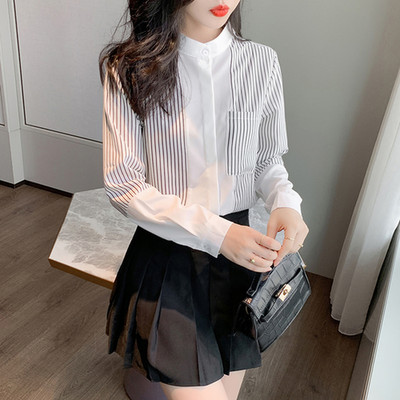 Cămăși pentru femei în dungi albe, cu îmbinare, bluze pentru femei, toamnă, cu mâneci lungi, bluză din șifon, vintage Ropa De Mujer 10902