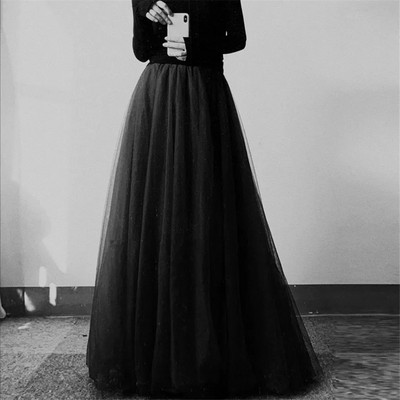 Duga maxi suknja od tila plus veličine Ženske balske haljine visokog struka za 2021. Ljetne tutu suknje s elastičnim strukom za odrasle Jupe Longue Femme