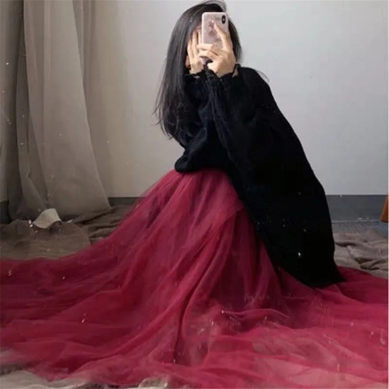 Fusta lungă din tul maxi mărime mare femei 2021 fuste rochie de bal cu talie înaltă fuste de vară cu talie elastică fuste tutu pentru adulți Jupe Longue Femme