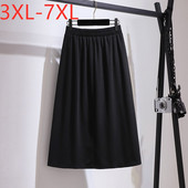 Νέα γυναικεία 2021 Summer Plus Size Γυναικεία Ρούχα Midi Φούστα Γυναικεία Μεγάλες Χαλαρές Casual Μαύρες πλισέ φούστες σε γραμμή Α 7XL