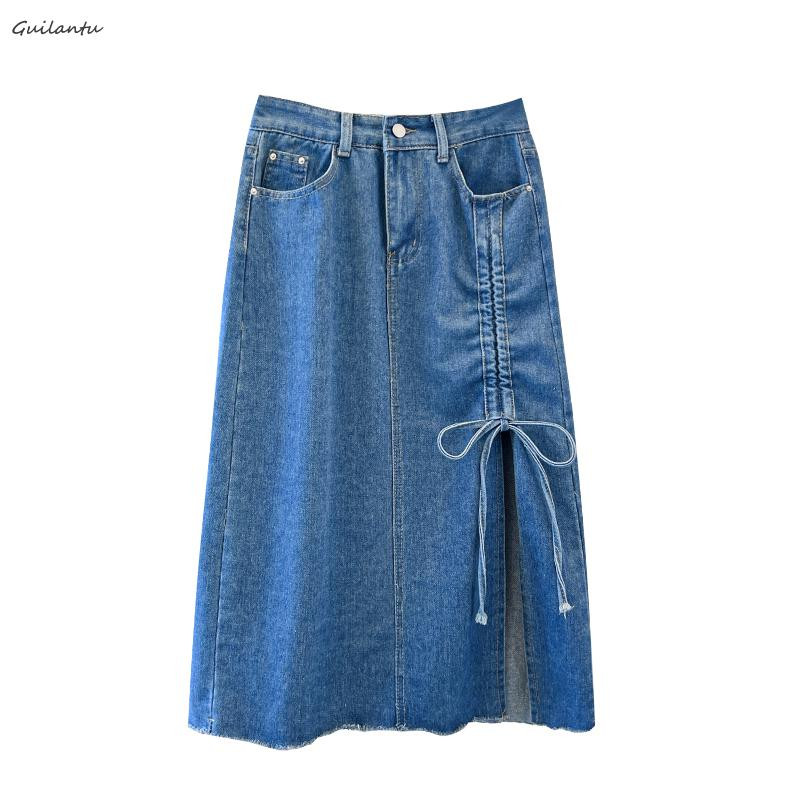 Fusta de blugi vintage cu bandaj de vară, 2023