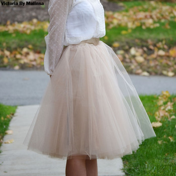 Жени Lolita Petticoat falda Mujer saia jupe Secret Fashion Beige Tulle Skirt Vintage Плисирани поли Персонализирани 7 слоя Плюс размер