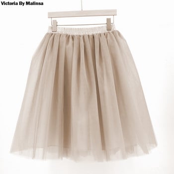 Жени Lolita Petticoat falda Mujer saia jupe Secret Fashion Beige Tulle Skirt Vintage Плисирани поли Персонализирани 7 слоя Плюс размер