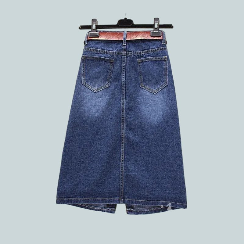 Korėjietiškas su diržu Baggy Plus Size 4XL Button Fly A linijos džinsiniai sijonai iki vidurio blauzdos Moteriška gatvės apranga Elegantiškas kaubojų sijonas aukštu juosmeniu