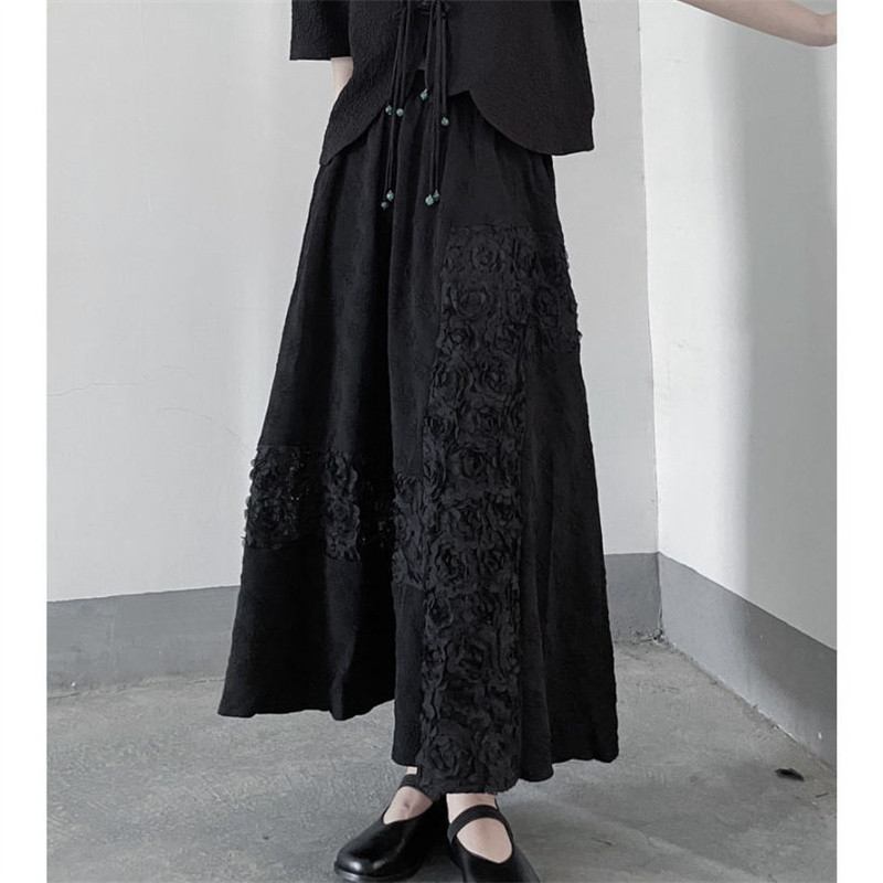 Ulična odjeća velike veličine 4xl 3d cvjetna crna duga suknja Korejska modna elastična suknja visokog struka A-kroja Elegantne ženske plisirane suknje