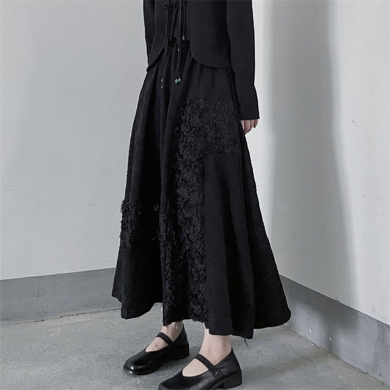 Ulična odjeća velike veličine 4xl 3d cvjetna crna duga suknja Korejska modna elastična suknja visokog struka A-kroja Elegantne ženske plisirane suknje