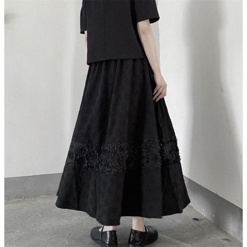 Ulična odjeća velike veličine 4xl 3d cvjetna crna duga suknja Korejska modna elastična suknja visokog struka A-kroja Elegantne ženske plisirane suknje