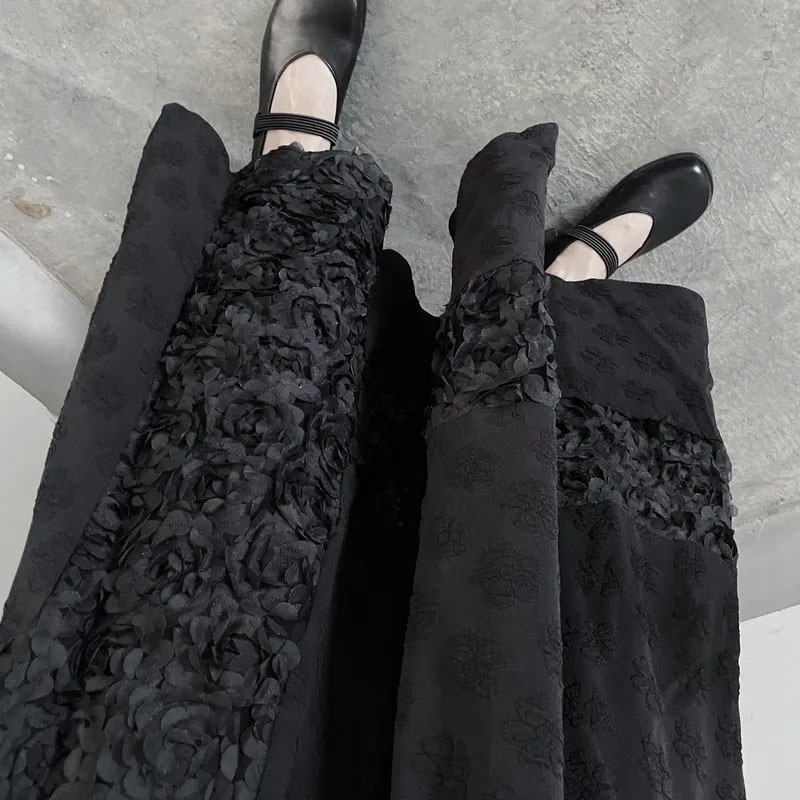 Ulična odjeća velike veličine 4xl 3d cvjetna crna duga suknja Korejska modna elastična suknja visokog struka A-kroja Elegantne ženske plisirane suknje