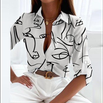 Жени, пролет, елегантна блуза с обърната яка, ретро, популярни щампи, тънки ризи, есенни офис дамски модни горнища с дълъг ръкав