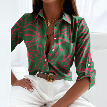 Γυναικείες ανοιξιάτικες κομψές γυαλιστερές μπλούζες Vintage Δημοφιλείς εκτυπώσεις Slim πουκάμισα Φθινοπωρινό γραφείο Γυναικεία μόδα μακρυμάνικα μπλουζάκια
