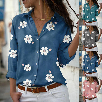 2023 Пролет Лято Ризи за жени Блузи Модни офис топове с флорални щампи Винтидж широка риза с ревери с дълъг ръкав Blusas Mujer