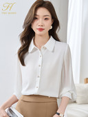 H Han Queen Toamnă de bază, elegantă, albă, profesională, cu mâneci lanternă, bluze, bluze vintage, bluză din șifon, cămăși lejere pentru femei