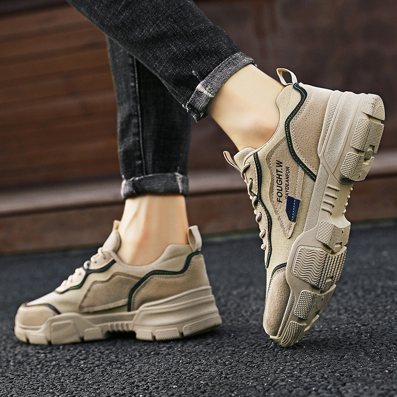 Pánske turistické topánky v kórejskom štýle s okrúhlou hlavou a šnurovacími teniskami, plus size ploché tenisky, dizajnérske tenisky, pánske športové topánky