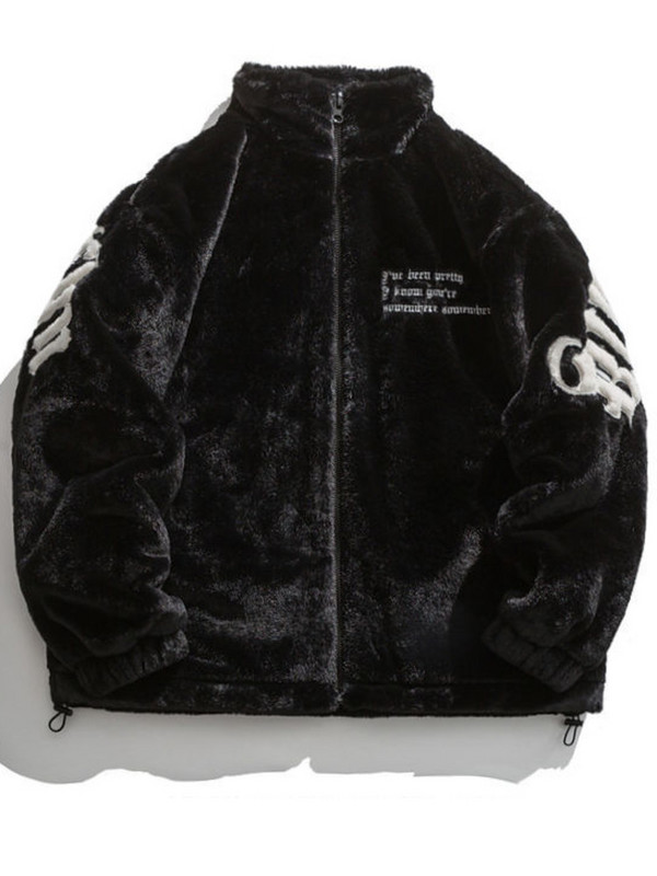 Απομίμηση Βιζόν Γούνας Κουνελιού Κεντητό με επένδυση από φλις ανδρικό μπουφάν Χειμερινό casual πυκνό παλτό Unisex Hip Hop Ζεστά ρούχα στο δρόμο