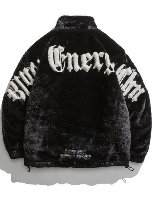 Απομίμηση Βιζόν Γούνας Κουνελιού Κεντητό με επένδυση από φλις ανδρικό μπουφάν Χειμερινό casual πυκνό παλτό Unisex Hip Hop Ζεστά ρούχα στο δρόμο