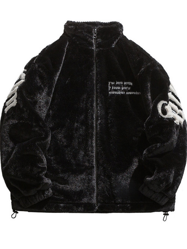 Απομίμηση Βιζόν Γούνας Κουνελιού Κεντητό με επένδυση από φλις ανδρικό μπουφάν Χειμερινό casual πυκνό παλτό Unisex Hip Hop Ζεστά ρούχα στο δρόμο