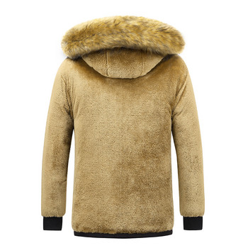 2023 New Men Winter Parka Fleece Παλτό με χοντρό γιακά με κουκούλα, ανδρικό μέγεθος 5XL, βελούδινο μπουφάν Φθινοπωρινής εργασίας, Μαύρο