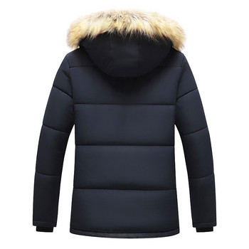 2023 New Men Winter Parka Fleece Παλτό με χοντρό γιακά με κουκούλα, ανδρικό μέγεθος 5XL, βελούδινο μπουφάν Φθινοπωρινής εργασίας, Μαύρο