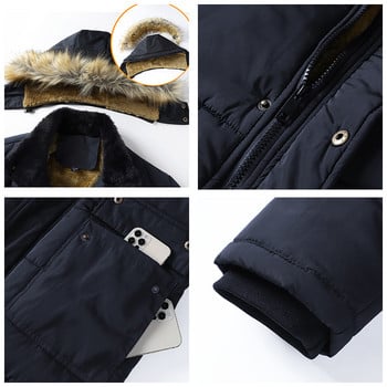 2023 New Men Winter Parka Fleece Παλτό με χοντρό γιακά με κουκούλα, ανδρικό μέγεθος 5XL, βελούδινο μπουφάν Φθινοπωρινής εργασίας, Μαύρο