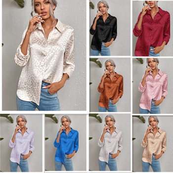 Κομψό σατέν λεοπάρ μπλούζες ζακάρ ανοιξιάτικη φθινοπωρινή μακρυμάνικη μπλούζα γυναικεία μπλούζα Camisas Γυναικεία ρούχα πουκάμισο Blusa